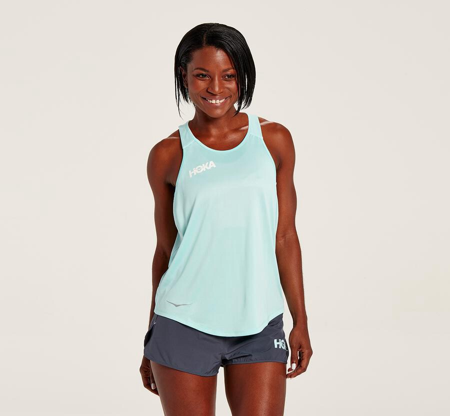 Hoka One One Top Damske Modre - Performance Tank - 29145-HYPK